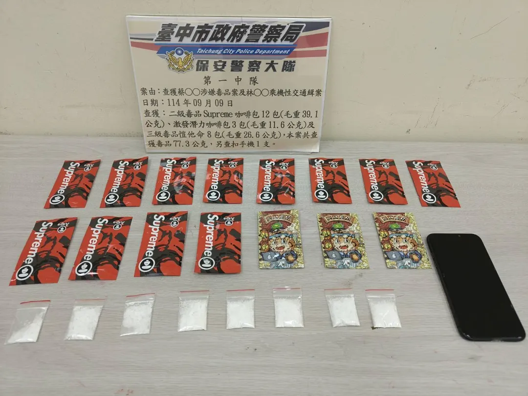 警方查獲第二級毒品咖啡包與第三級毒品愷他命。(圖/警方提供)