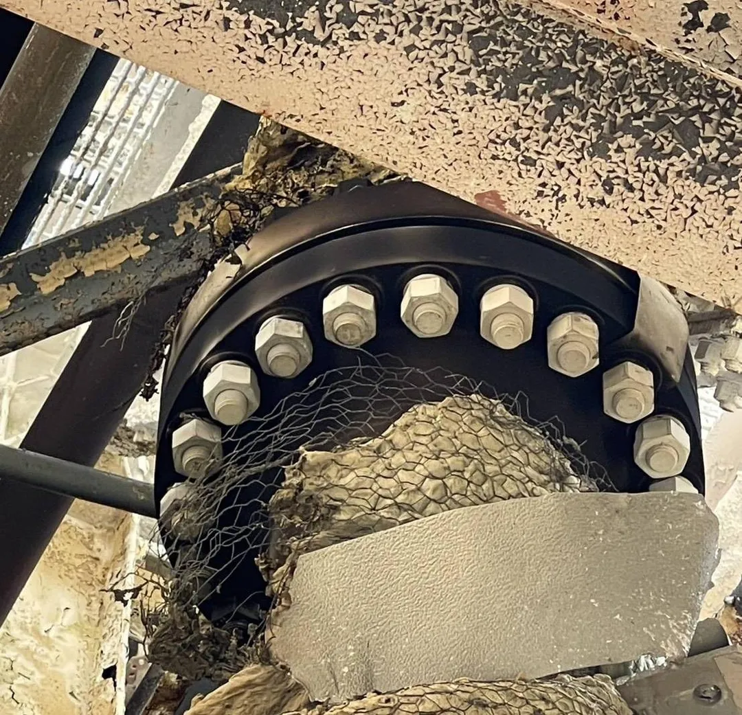 圖為法蘭(flange),用於連結2段管線或管件的金屬構件,通常以螺栓鎖固,並夾入墊片以確保密封。(圖/台電提供)