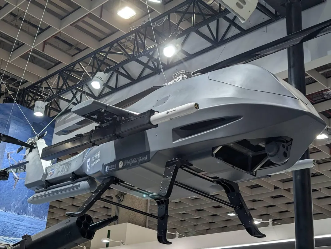 雷虎公司於台北航太展中展示的T-400無人機。(圖/宋玉寧攝)