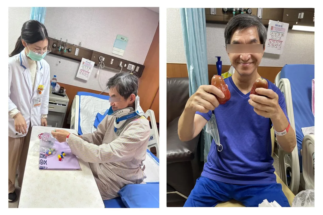 男子經過多項緊急手術後，立即搭配職能治療、物理治療，因此迅速恢復。(圖/羅東博愛醫院)
