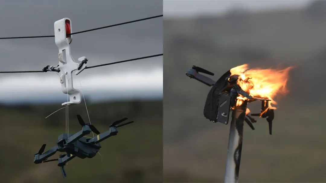 雷射武器可有效反制蜂群無人機;圖為美軍測試雷射摧毀無人機。(圖/美國海軍)