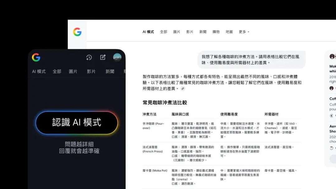 Google搜尋在台灣推出繁體中文版AI模式。(圖/Google 官方部落格)