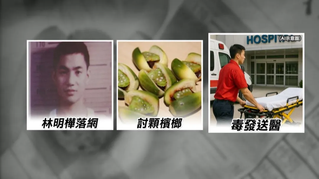 林明樺被壓制上車後要求吃檳榔，不料剛咬下一口便全身抽搐、臉色鐵青。法醫鑑定顯示為氰化物中毒，疑似「情報員式吞藥」自盡。（圖/金牌特派）