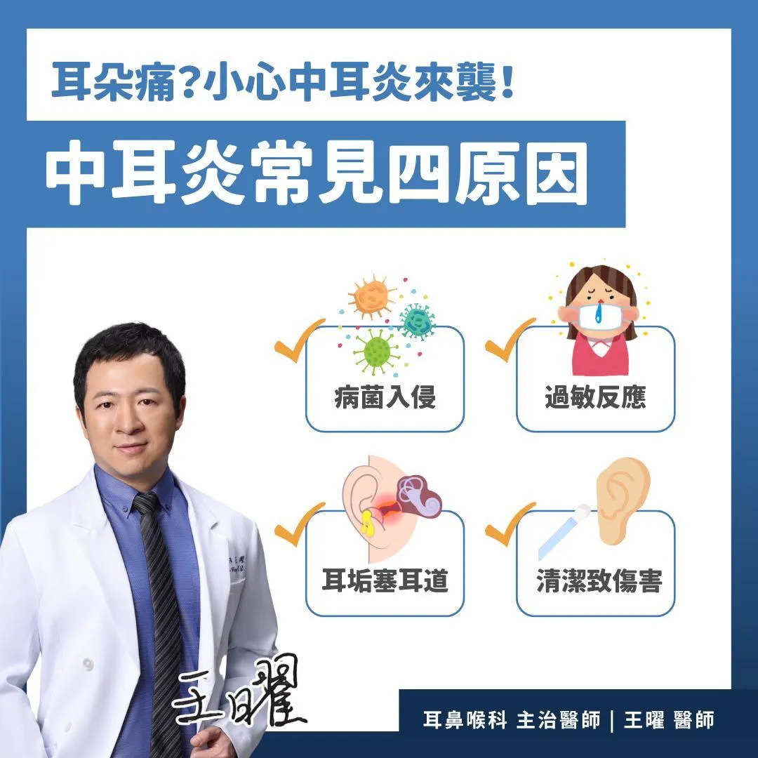針對兒童中耳炎的常見成因，王曜醫師首先指出上呼吸道感染是主要原因。（圖／臉書「空軍衛國 醫師保家 耳鼻喉科王曜院長｜鼻過敏 耳鳴 打鼾｜桃園八德中壢」）