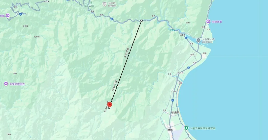 震央與燕子口直線距離13.20公里。（圖／Google map）