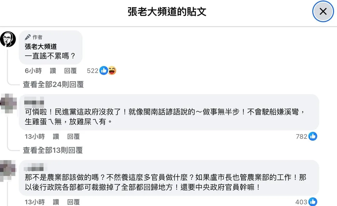 網友留言。(圖取自張老大頻道YT)