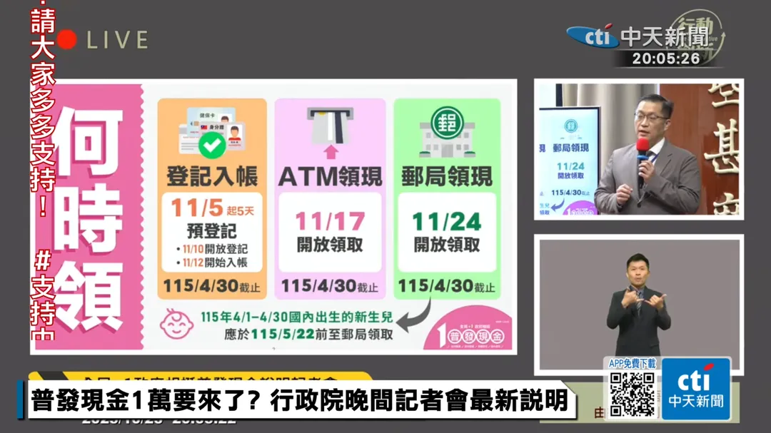 普發現金發放時程。（圖／中天新聞）