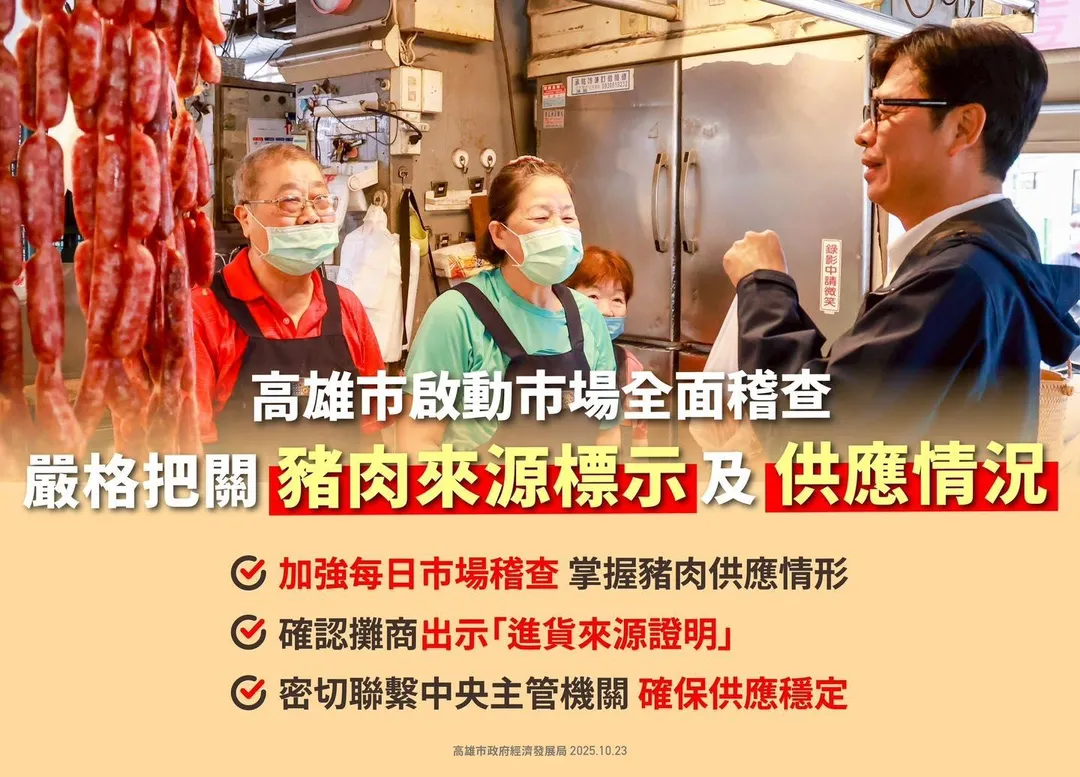 高雄市政府經發局已啟動市場全面稽查，嚴格把關豬肉來源標示及供應情況。（圖／高市府經發局臉書粉專）