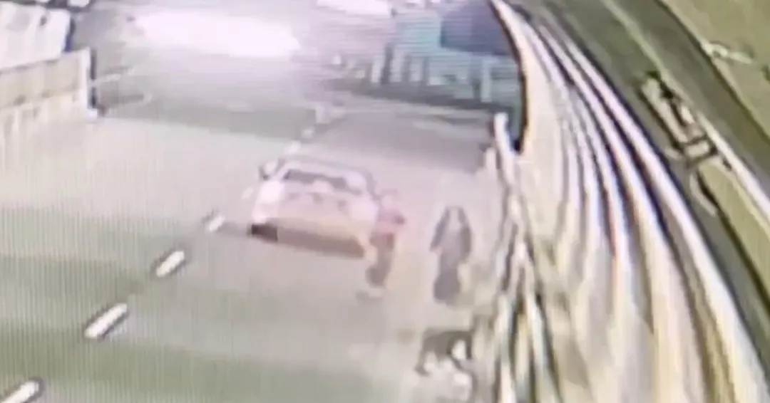 白色小客車違規停在隧道內，車上共有3人，其中1人駕車、1男1女下車。男子為女子拍照後立即搭車離去。（圖／警方提供）