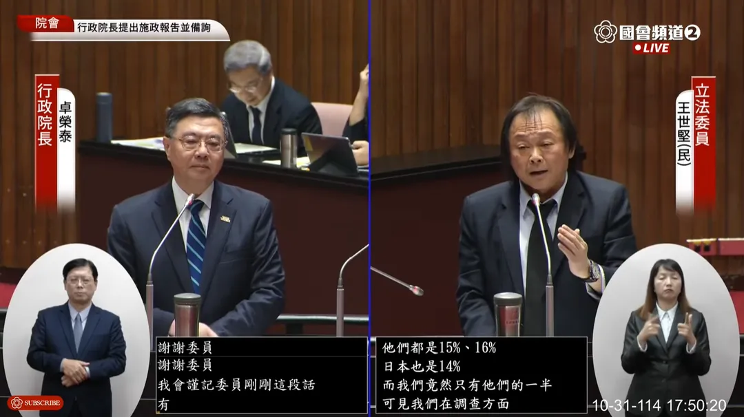 王世堅31日質詢卓榮泰。（圖／翻攝國會頻道YT）