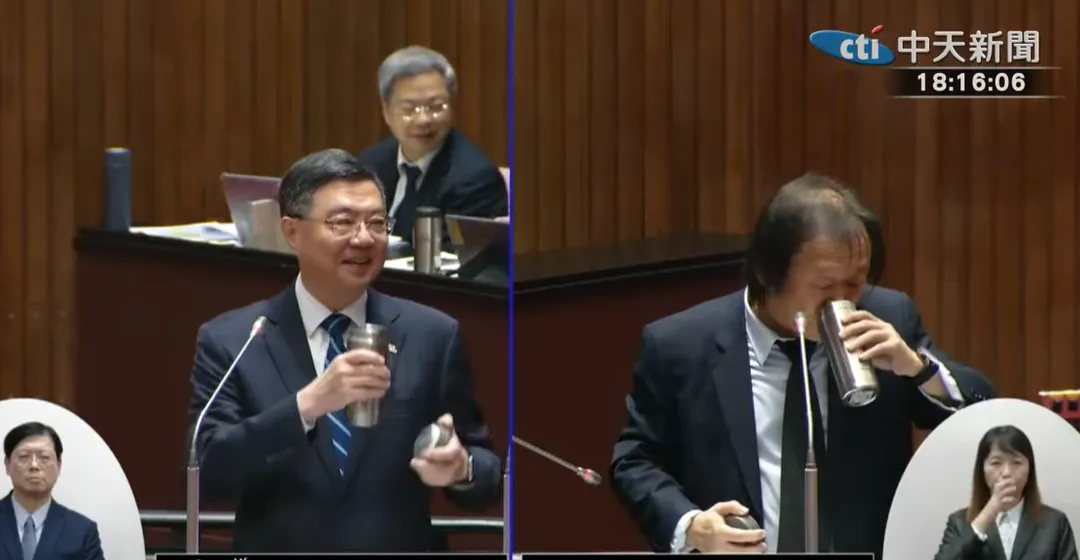 韓國瑜說，王世堅不是流氓，可以喝水。（圖／中天新聞）