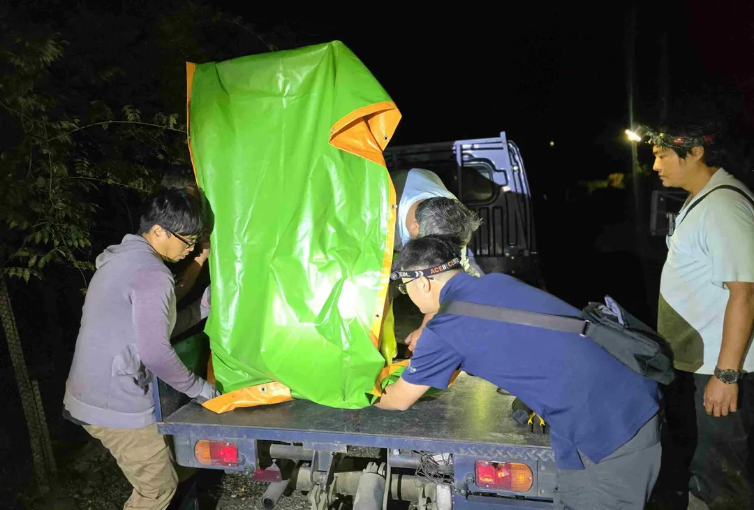花蓮卓溪立山首度通報黑熊入侵,林保署協同部落誘捕後安置檢查。(圖/林保署花蓮分署提供)