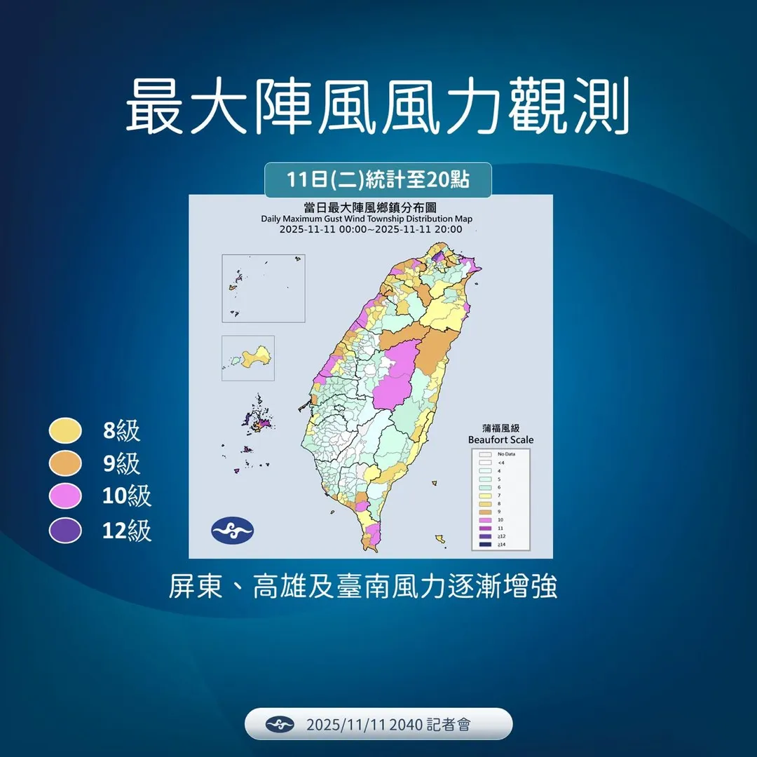 最大風力觀測.(圖/氣象署)