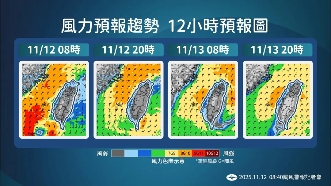 風力預報趨勢。(圖/中央氣象署)