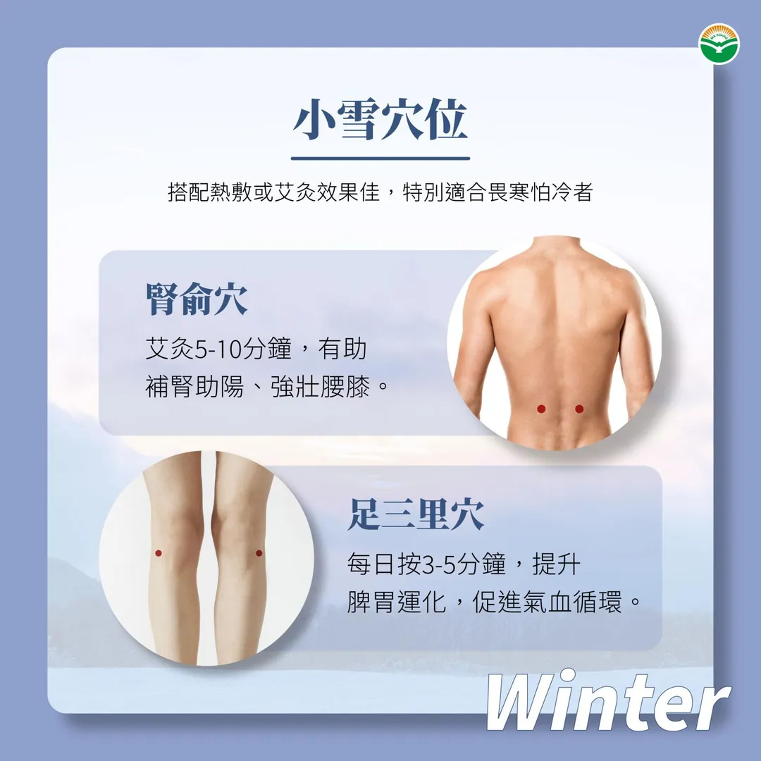在穴位保養方面，黃醫師建議可灸腎俞穴及按摩足三里穴。（圖／馬光中醫診所）