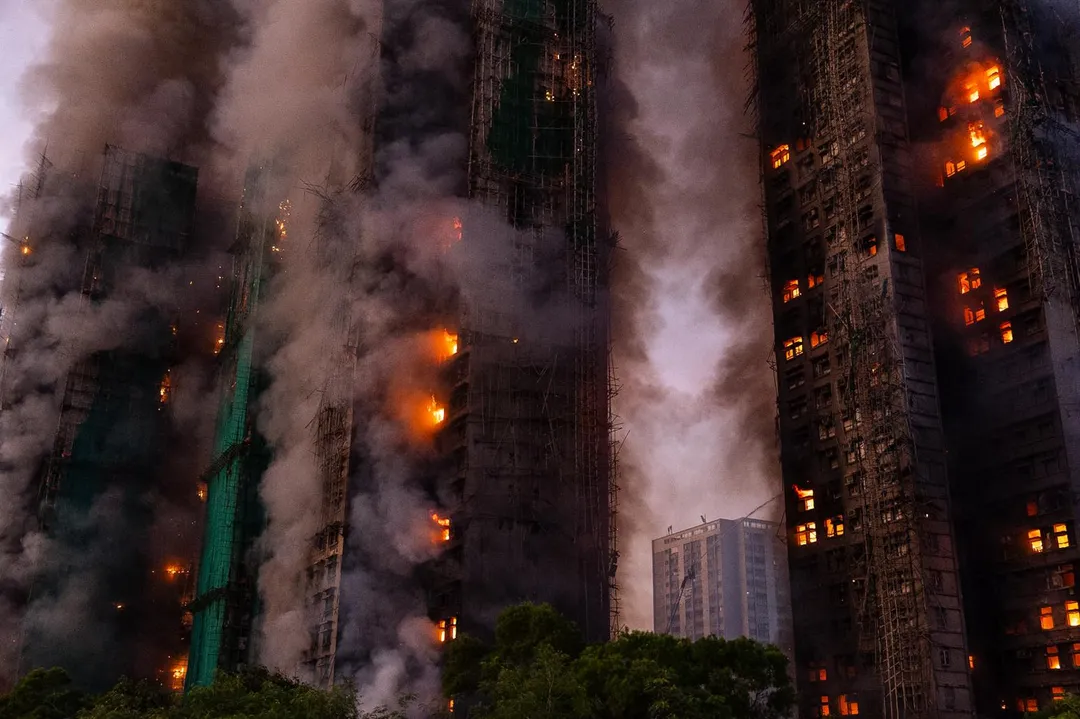 位於香港新界大埔區「宏福苑」住宅社區,26日下午發生嚴重火警,有住戶認為火警不排除是人為造成。(圖/翻攝畫面)