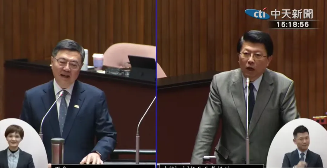 謝龍介28日質詢時，詢問卓榮泰2026年是否會參選台北市長。（圖／中天新聞）
