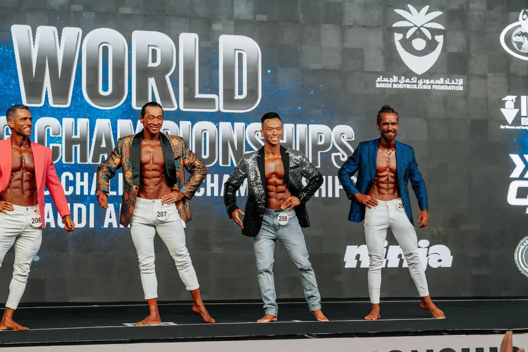 劉明毅在男子健身模特兒組176公分級項目中脫穎而出獲得金牌 。(圖/運動部提供)