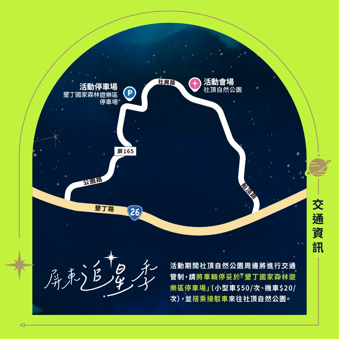 屏東縣政府將於本週六（13日）下午4點至晚間9點，在社頂自然公園舉辦「2025屏東追星季—冬之銀河變奏曲」年度天文盛會。（圖/屏東縣政府提供）