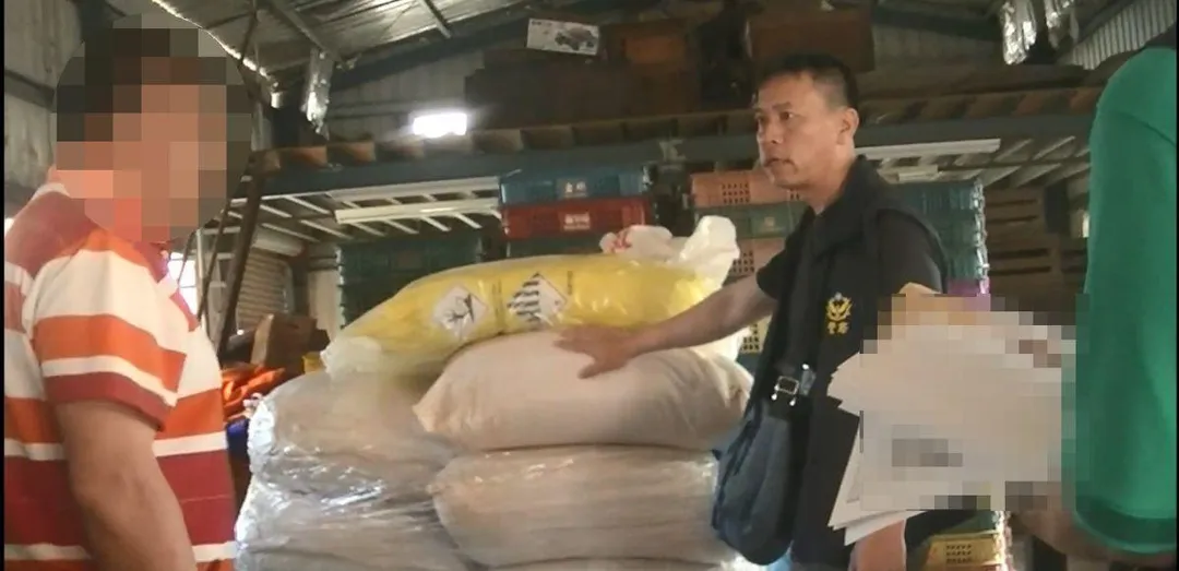 保七五大與檢警逮捕山老鼠犯罪集團賴嫌等5人,查扣重約456公斤的肖楠粉。(圖/翻攝畫面)