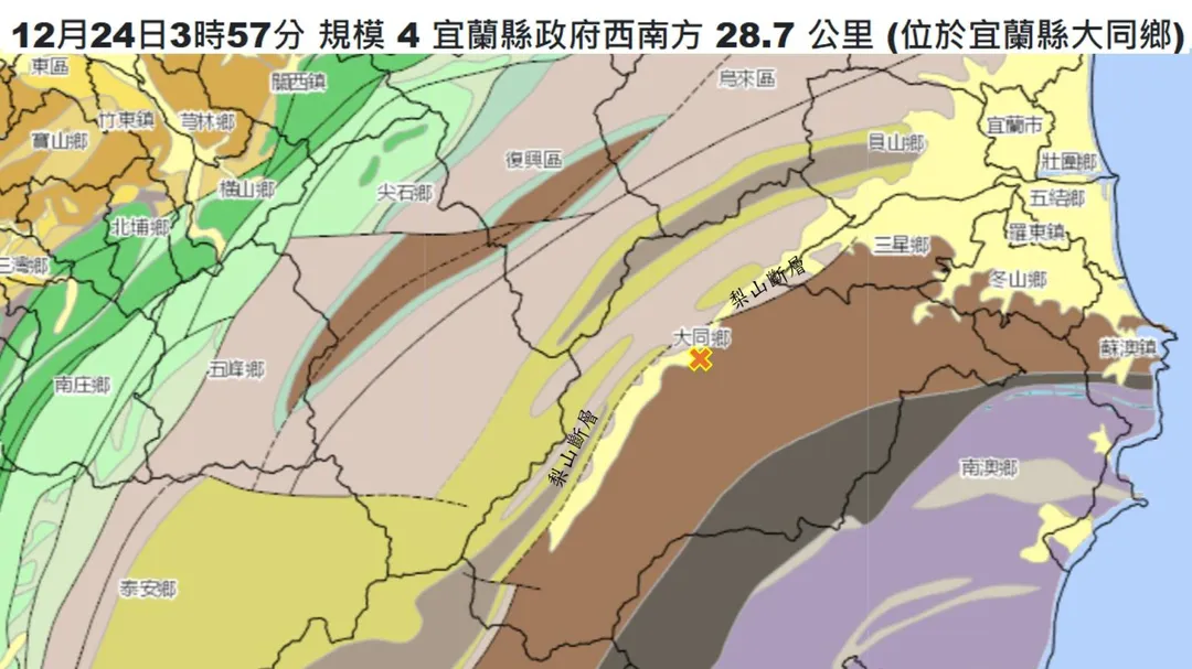 郭鎧紋表示，宜蘭縣大同鄉的地震明顯分為南北兩群。（圖／郭鎧紋提供）