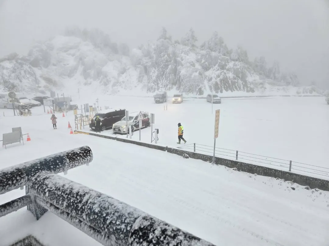 合歡山公路積雪結冰。(圖/太魯閣國家公園管理處提供)
