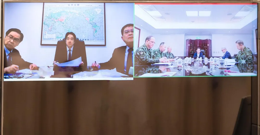 大陸圍台軍演，賴清德和國安團隊與國防部進行視訊會議。（圖／翻攝賴清德臉書）