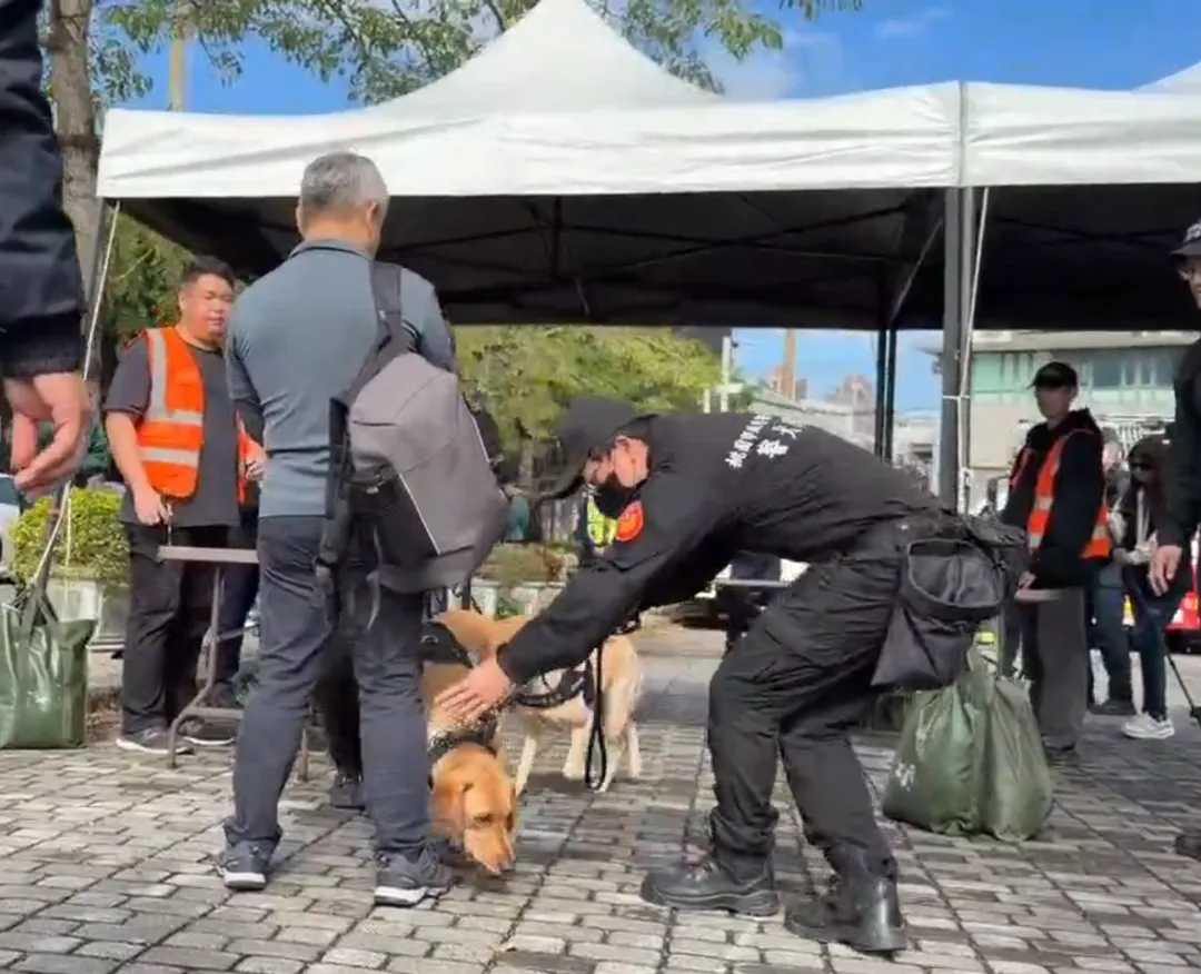 桃市警方派出警犬隊加強安檢。(圖/桃園市警察局提供)