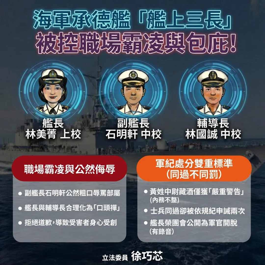 徐巧芯透露其中副艦長石明軒過去曾獲得國軍楷模。（圖／徐巧芯臉書）