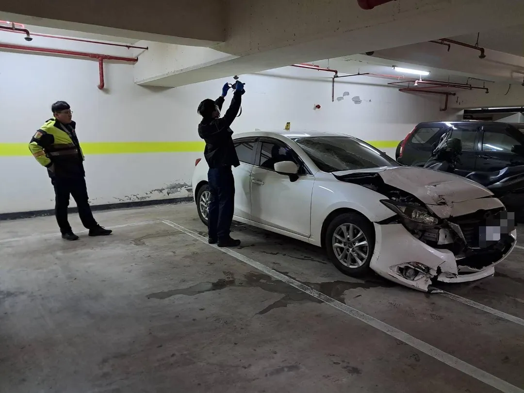 肇逃車在新民街一處社區的地下停車場被找到。（圖／警方提供）