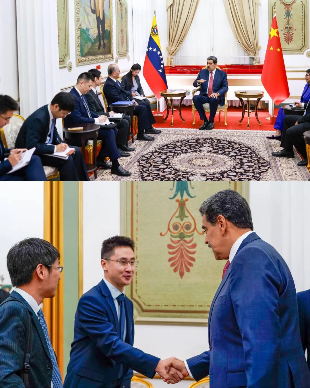 馬杜洛與中方代表團握手。(圖/翻攝FB「Nicolás Maduro」)