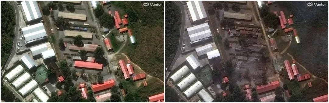 蒂烏納堡明顯可見大片焦黑痕跡與牆體崩塌。（圖／路透社）
