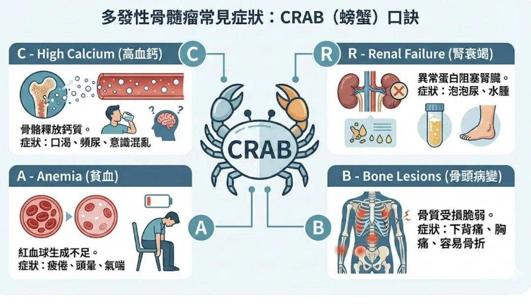 營養功能醫學專家劉博仁表示，多發性骨髓瘤症狀可用CRAB口訣記憶。（圖／劉博仁臉書「劉博仁營養功能醫學專家」）