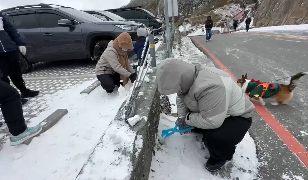合歡山也有許多民眾開心玩雪。(圖/中天新聞)