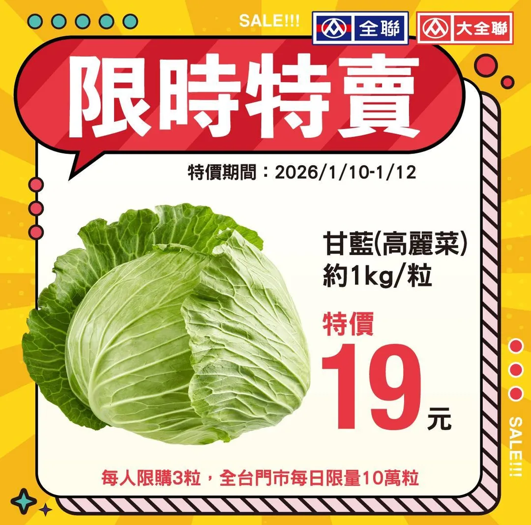 高麗菜特價只要19元！（圖／全聯福利中心）