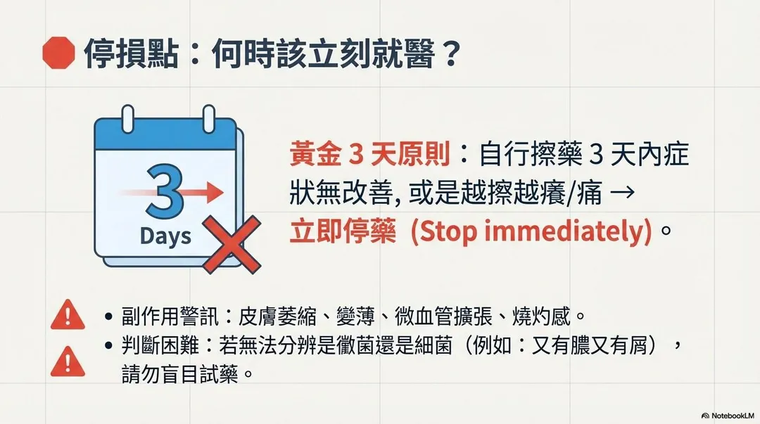 呂謹亨提醒，自行擦藥3天內症狀無明顯改善，或越擦越癢、越痛，應立即停藥並就醫。（圖／呂謹亨臉書「泌尿科呂謹亨醫師 - 大亨醫師」）
