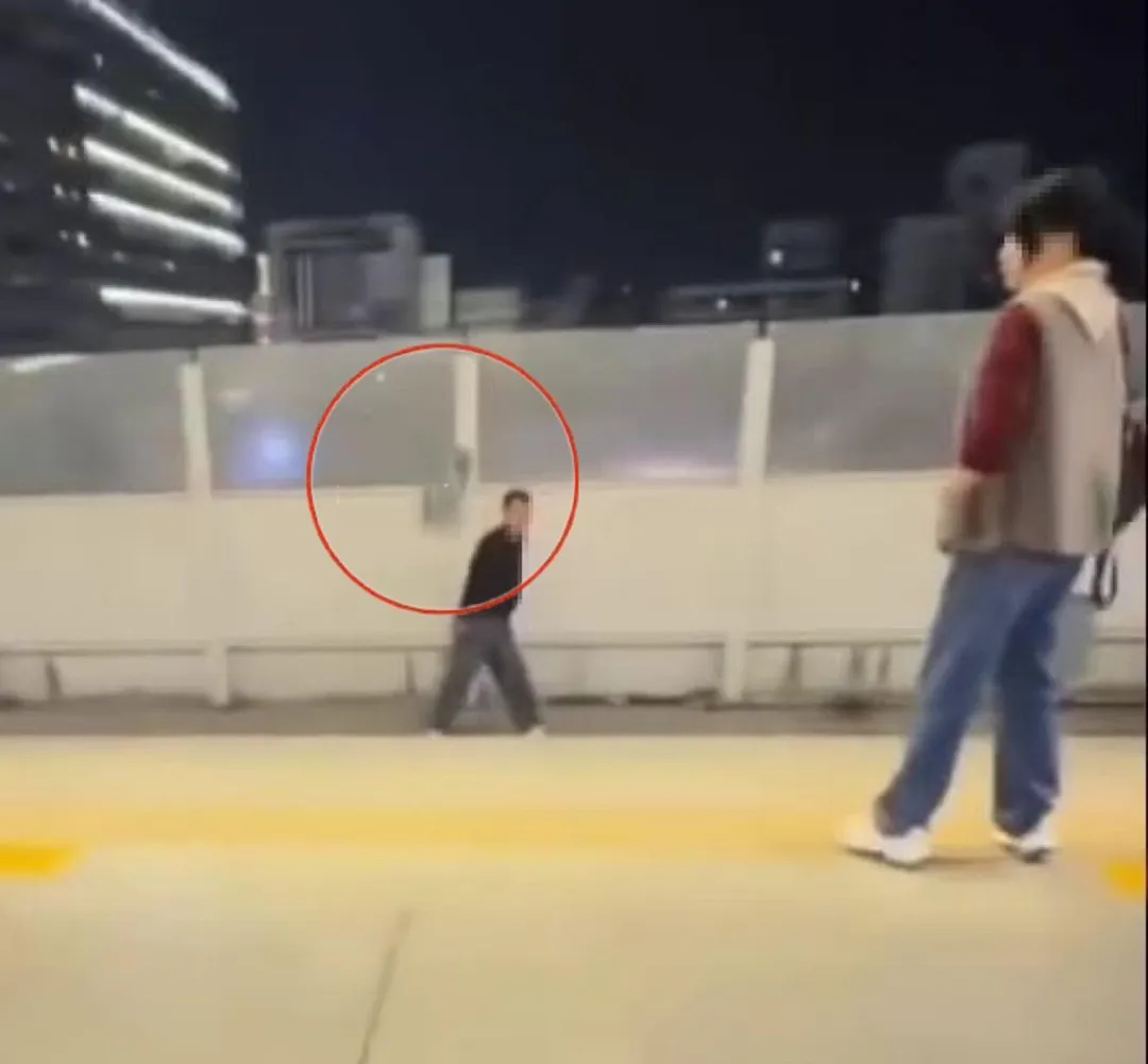 疑似酒後行為失控的男方，一共跳軌撿東西2次，還隨意把手機往月台上丟差點砸到人。（圖／爆料公社）