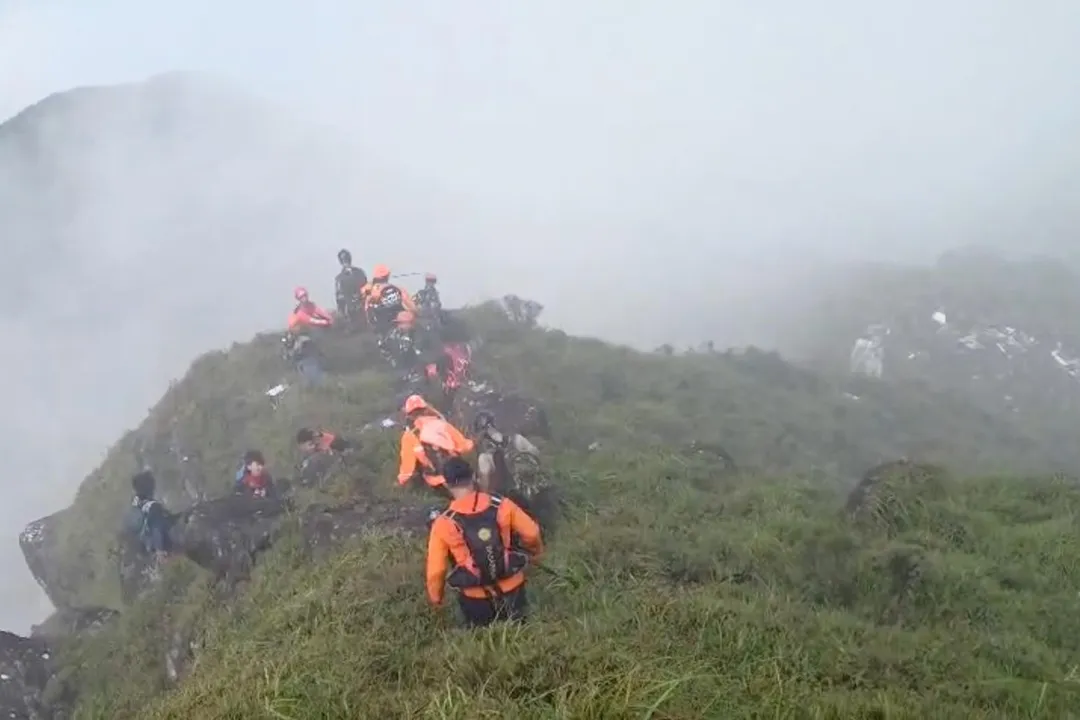 搜救人員前往飛機殘骸處進行搜尋。(圖/美聯社)