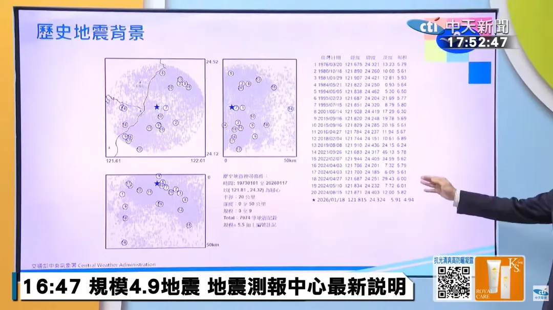 宜蘭本次地震發生區域「和平海盆」及鄰近南澳海盆地震紀錄頻繁。（圖／中天新聞）