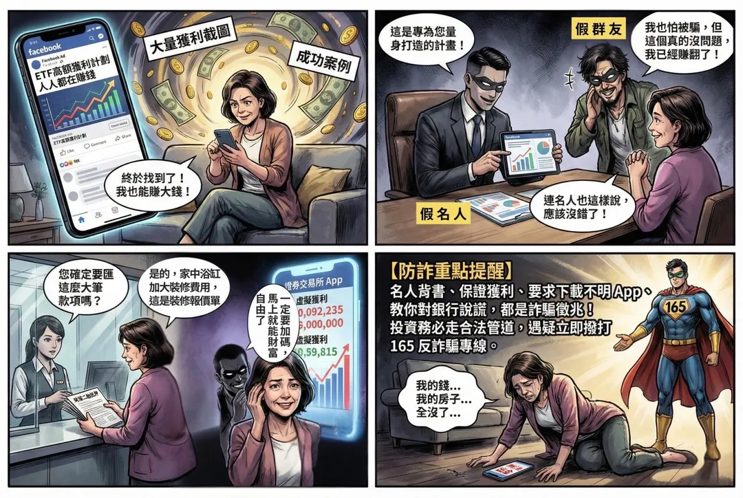 警方提醒民眾需慎防假冒名人投資詐騙。（圖／警方提供）