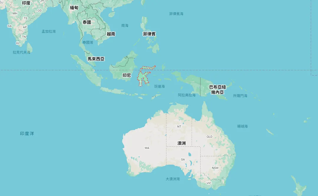 印尼蘇拉威西島（紅圈處）。（圖／翻攝Google Maps）