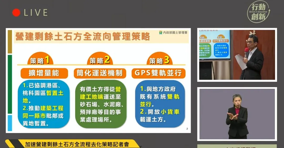 記者會上說明土方之亂的解方。（行政院YT）