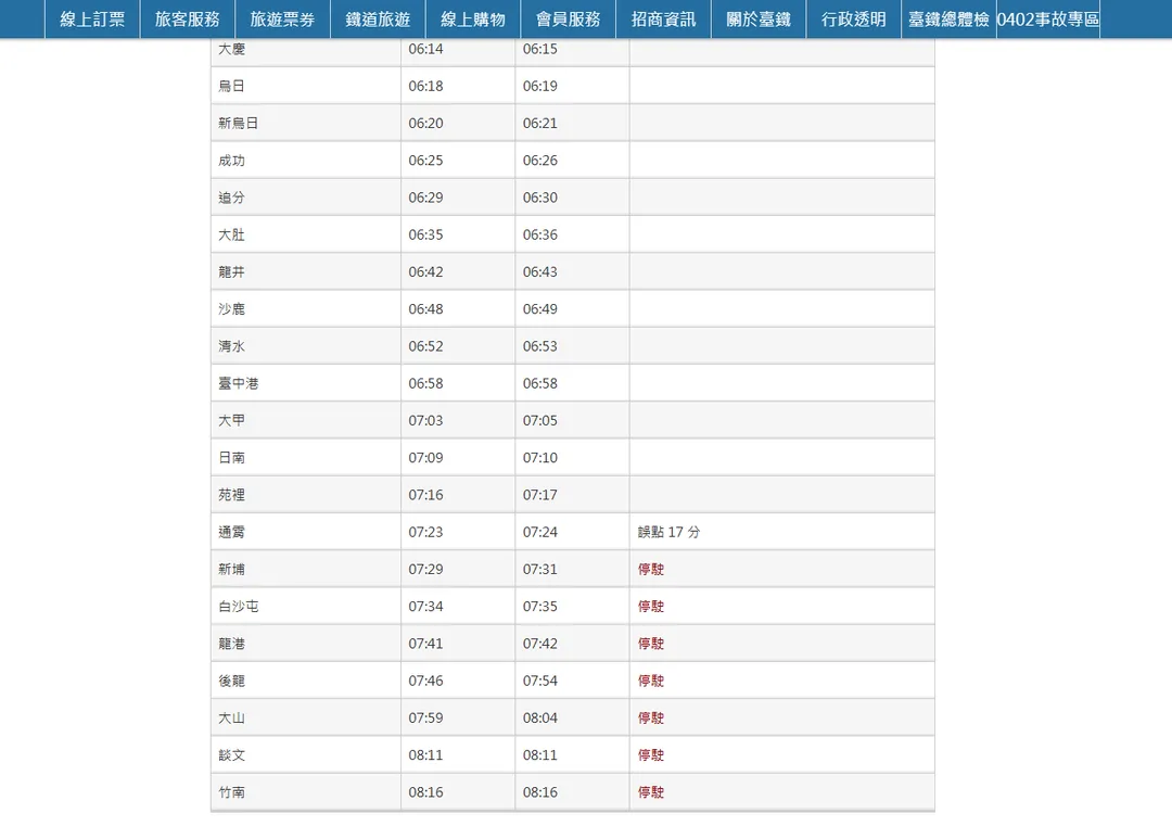 區間2602通霄-竹南間停駛。（圖／台鐵官網）