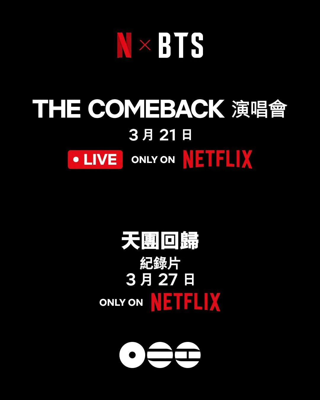 《BTS THE COMEBACK 演唱會 | ARIRANG》與《BTS:天團回歸》紀錄片將在Netflix呈現。(圖/Netflix 提供)