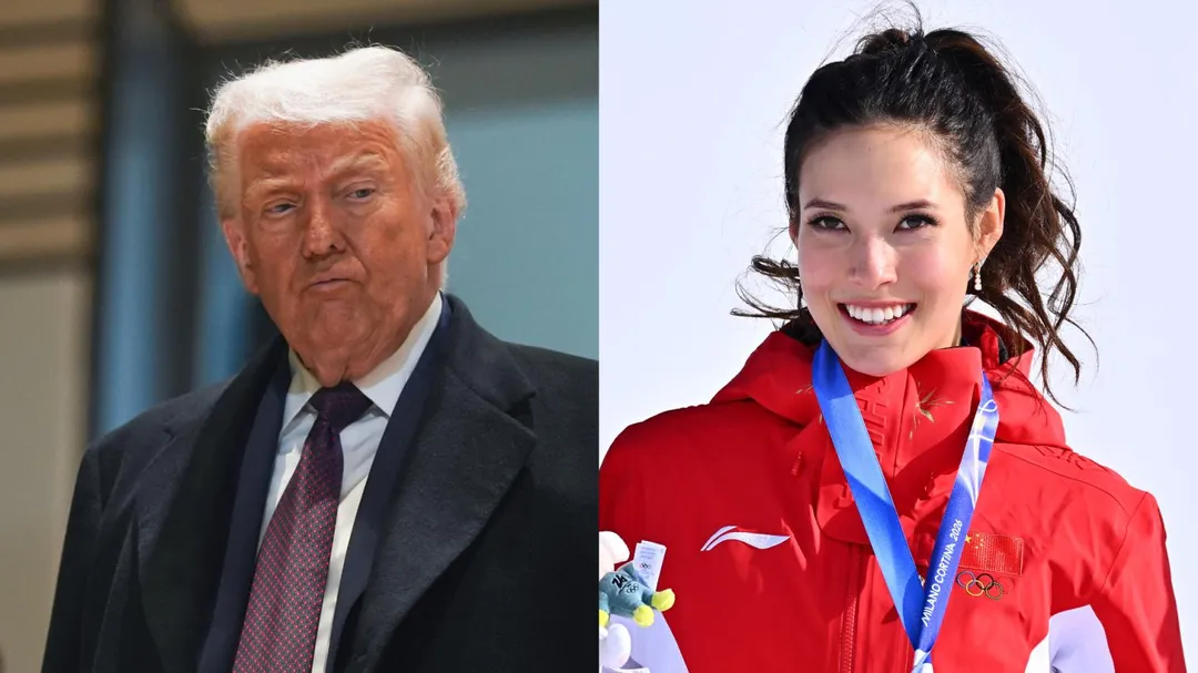「滑雪女神」谷愛凌回應美國總統川普飆罵美冬奧選手一事。（合成圖／新華社）
