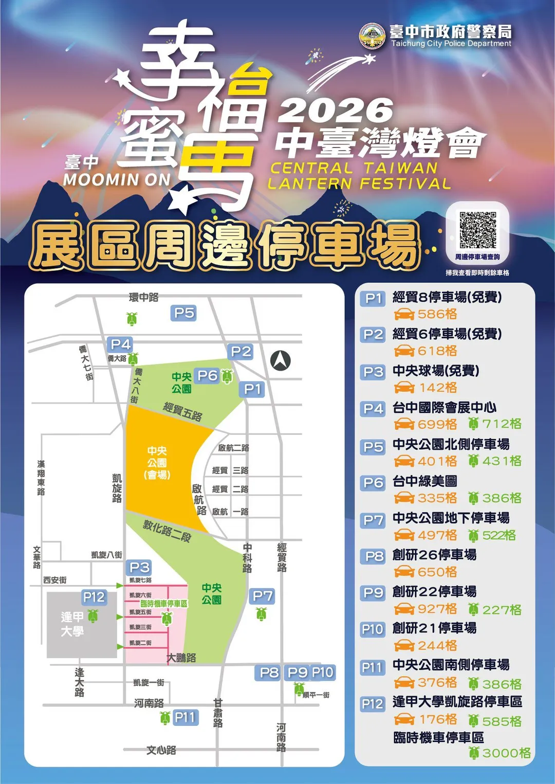 展區周邊停車場。（圖／台中市政府交通警察大隊）
