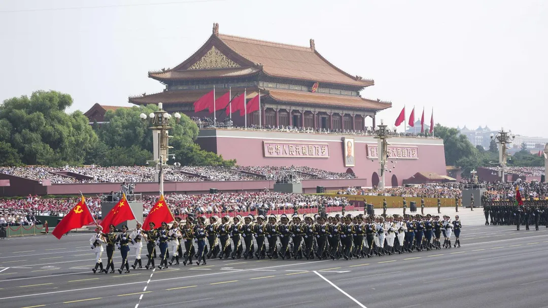 圖為2025年9月3日，紀念「中國人民抗日戰爭暨世界反法西斯戰爭勝利80週年」大會在北京舉行。（圖／新華社）