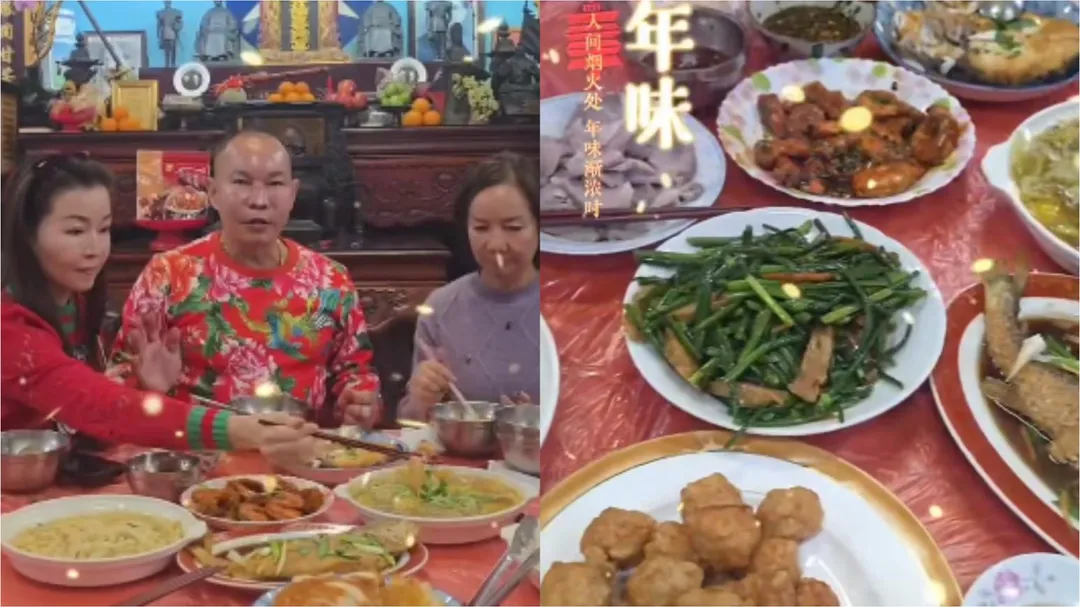 吊車大王胡漢龑家裡的年夜飯曝光。(圖/翻攝自啟德機械起重工程-股公司臉書粉專)