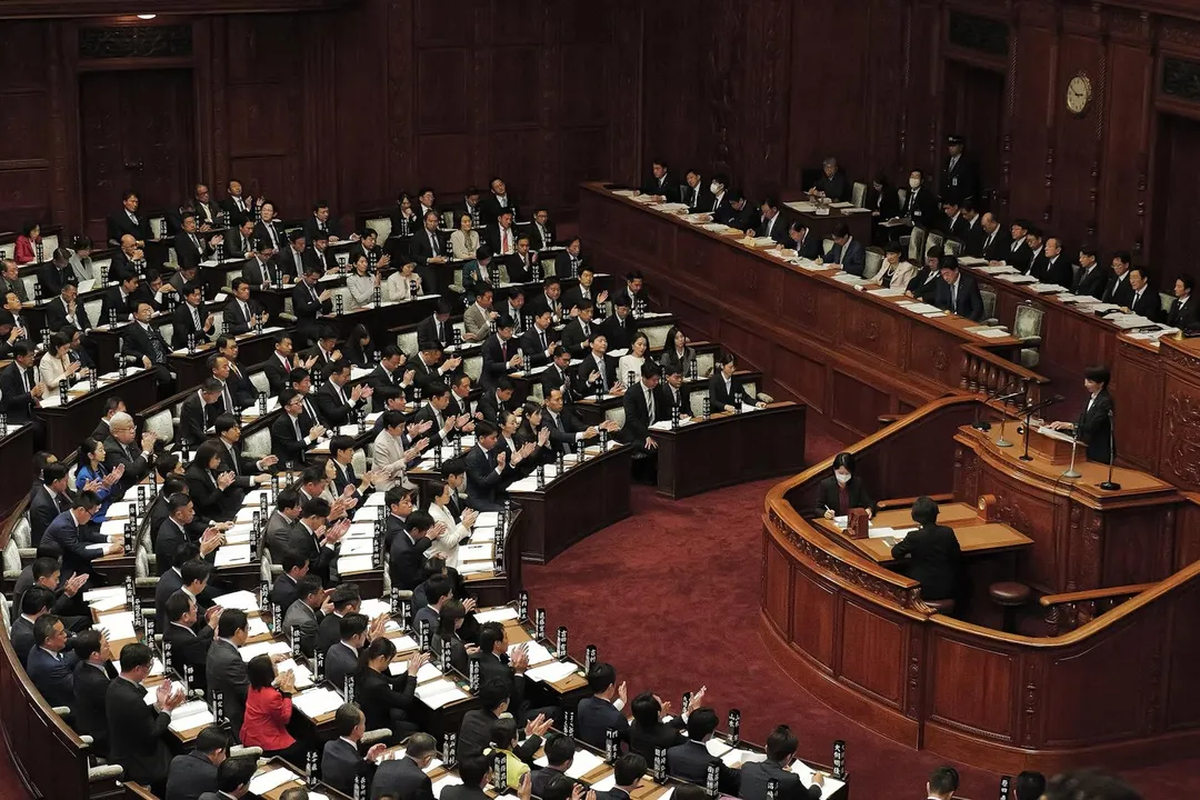 高市早苗今在眾議院發表施政方針演說。（圖／美聯社）