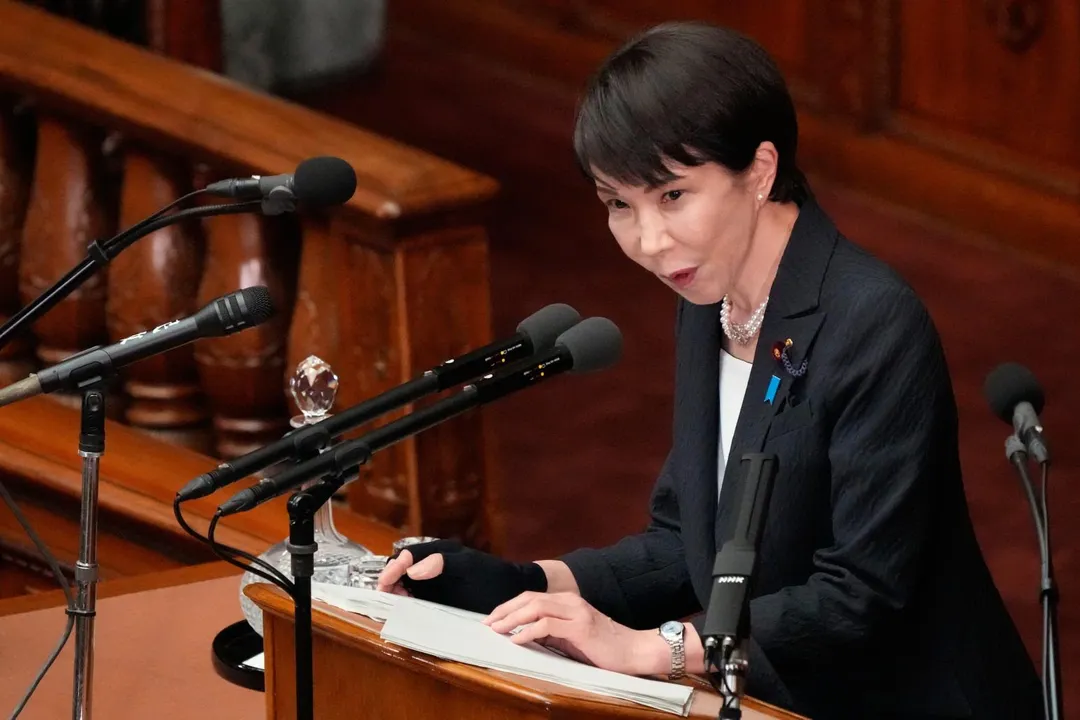 高市早苗今在眾議院發表施政方針演說。（圖／美聯社）